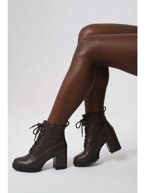 Aerosoles Ankle Boots Esen Brown Combat Lace up High Heel Ankle Bootie